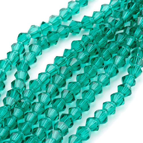 Crystal Glass Beads, Austrian Crystal 5301, Faceted, Bicone, Top Drilled, Malachite Green, 4mm - BEADED CREATIONS