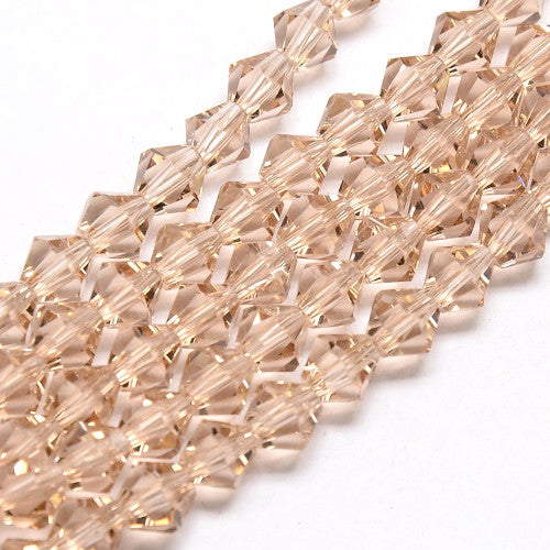 Crystal Glass Beads, Austrian Crystal 5301, Faceted, Bicone, Top Drilled, Peach Puff, 4mm - BEADED CREATIONS