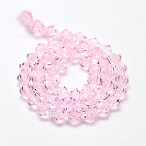 Crystal Glass Beads, Austrian Crystal 5301, Faceted, Bicone, Top Drilled, Pink, 4mm - BEADED CREATIONS