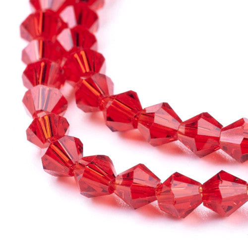 Crystal Glass Beads, Austrian Crystal 5301, Faceted, Bicone, Top Drilled, Red, 4mm - BEADED CREATIONS