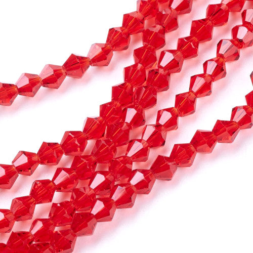 Crystal Glass Beads, Austrian Crystal 5301, Faceted, Bicone, Top Drilled, Red, 4mm - BEADED CREATIONS