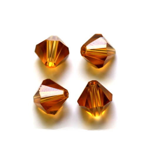 Crystal Glass Beads, Austrian Crystal 5328, Faceted, Bicone, Top Drilled, Light Amber, 8mm - BEADED CREATIONS