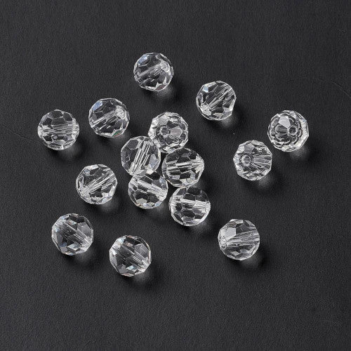 Crystal Glass Beads, Austrian Crystal, 5000, Round, Faceted, Crystal Clear, 8mm - BEADED CREATIONS