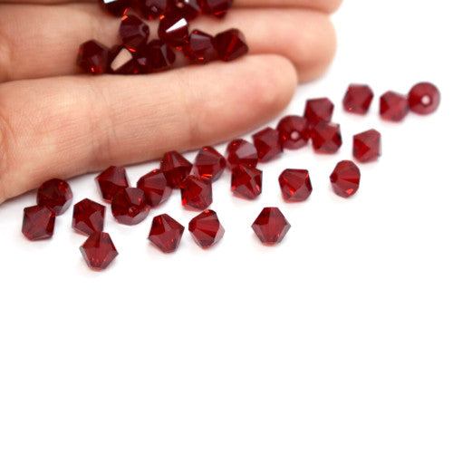 Crystal Glass Beads, Bicone, Top Drilled, Faceted, Dark Red, 6mm - BEADED CREATIONS