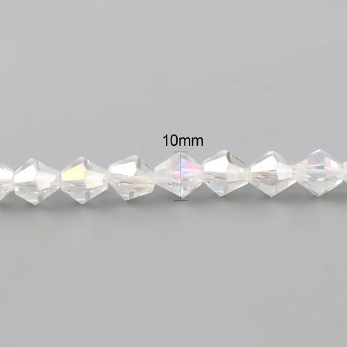 Crystal Glass Beads, Bicone, Top Drilled, Faceted, Transparent, AB, Rainbow, 10mm - BEADED CREATIONS
