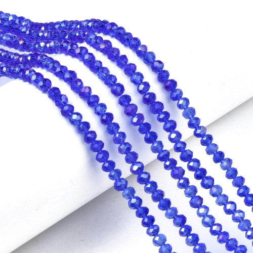 Crystal Glass Beads, Electroplated, Rondelle, Faceted, Blue, AB, 4mm - BEADED CREATIONS