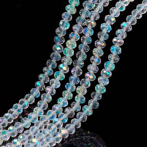 Crystal Glass Beads, Electroplated, Rondelle, Faceted, Half Plated, Clear, Rainbow, AB, 8mm - BEADED CREATIONS