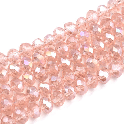 Crystal Glass Beads, Electroplated, Rondelle, Faceted, Misty Rose, AB, 4mm - BEADED CREATIONS