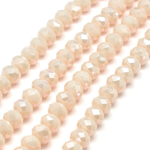 Crystal Glass Beads, Electroplated, Rondelle, Faceted, Opaque, Peach Puff, AB, 10mm - BEADED CREATIONS