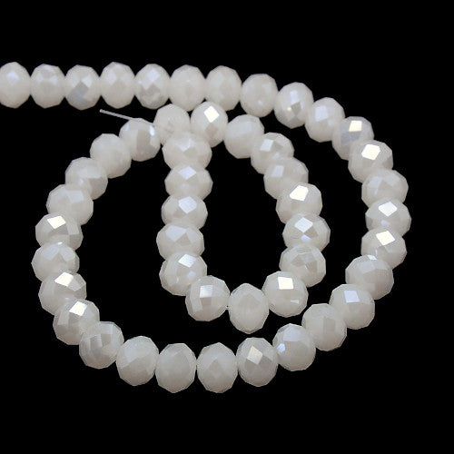 Crystal Glass Beads, Electroplated, Rondelle, Faceted, Opaque, White, AB, 10mm - BEADED CREATIONS