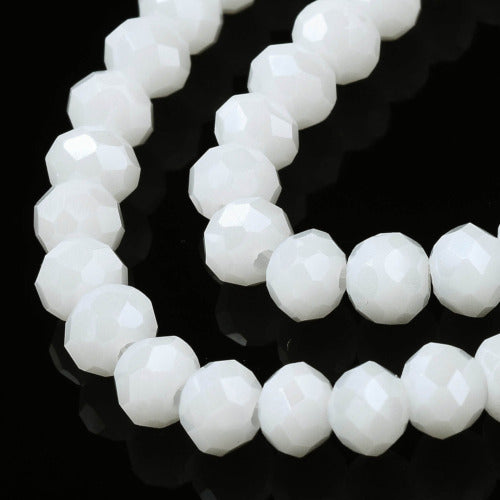 Crystal Glass Beads, Electroplated, Rondelle, Faceted, Opaque, White, Pearl Luster, 4mm - BEADED CREATIONS