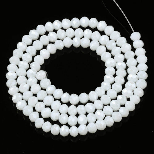Crystal Glass Beads, Electroplated, Rondelle, Faceted, Opaque, White, Pearl Luster, 4mm - BEADED CREATIONS
