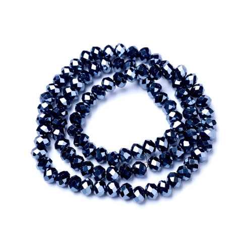 Crystal Glass Beads, Electroplated, Rondelle, Faceted, Pearl Luster, Black, 4mm - BEADED CREATIONS