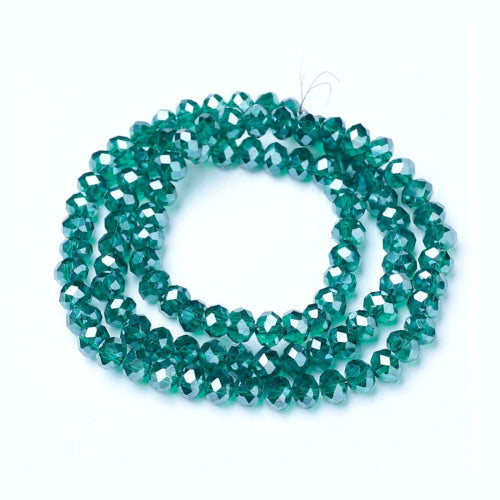 Crystal Glass Beads, Electroplated, Rondelle, Faceted, Pearl Luster, Dark Cyan, 4mm - BEADED CREATIONS