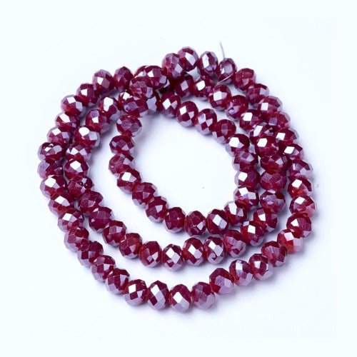 Crystal Glass Beads, Electroplated, Rondelle, Faceted, Pearl Luster, Dark Red, 4mm - BEADED CREATIONS
