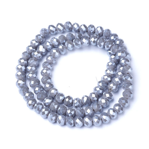 Crystal Glass Beads, Electroplated, Rondelle, Faceted, Pearl Luster, Grey, 4mm - BEADED CREATIONS