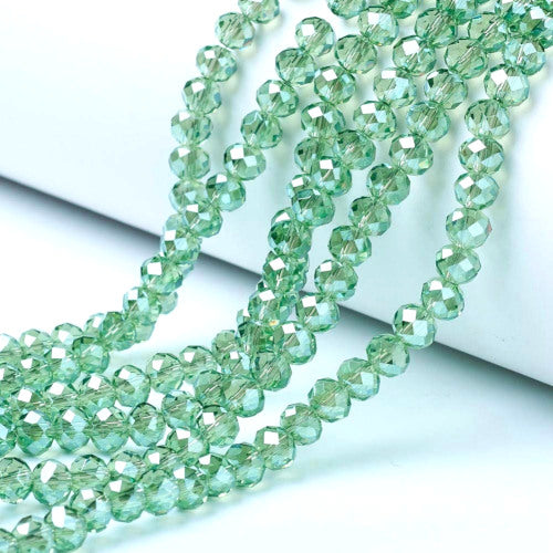Crystal Glass Beads, Electroplated, Rondelle, Faceted, Pearl Luster, Light Green, 4mm - BEADED CREATIONS