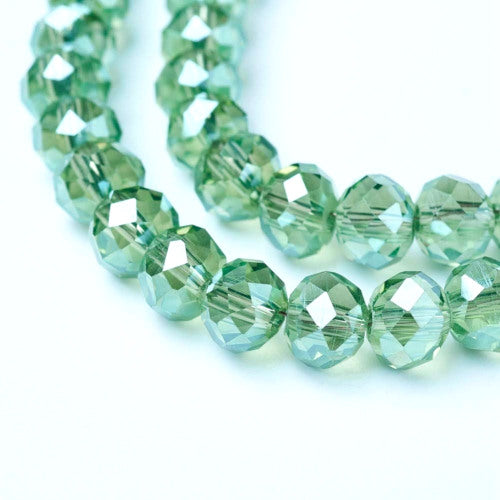 Crystal Glass Beads, Electroplated, Rondelle, Faceted, Pearl Luster, Light Green, 4mm - BEADED CREATIONS