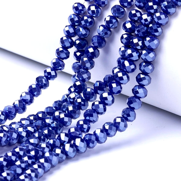 Crystal Glass Beads, Electroplated, Rondelle, Faceted, Pearl Luster, Midnight Blue, 4mm - BEADED CREATIONS