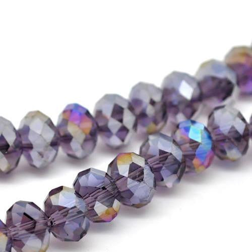 Crystal Glass Beads, Electroplated, Rondelle, Faceted, Purple, 8mm - BEADED CREATIONS
