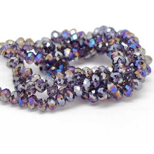 Crystal Glass Beads, Electroplated, Rondelle, Faceted, Purple, 8mm - BEADED CREATIONS