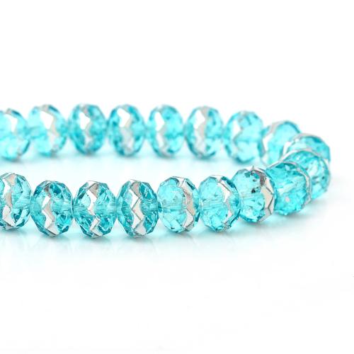 Crystal Glass Beads, Faceted, Rondelle, Transparent, Sky Blue, Silver Metallic, 8mm - BEADED CREATIONS