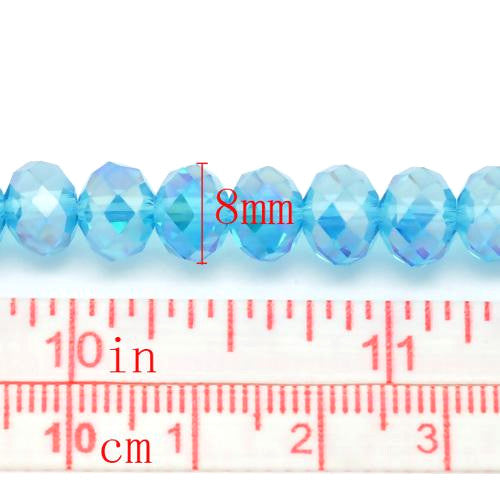 Crystal Glass Beads, Rondelle, Faceted, AB, Aqua Blue, 8mm - BEADED CREATIONS