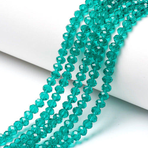 Crystal Glass Beads, Rondelle, Faceted, Dark Cyan, 8mm - BEADED CREATIONS
