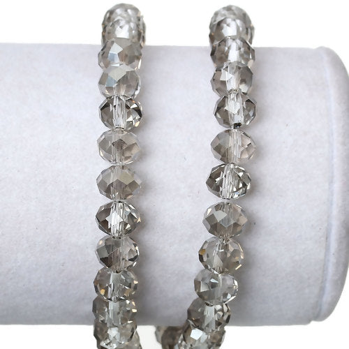 Crystal Glass Beads, Rondelle, Faceted, French Grey, AB, 8mm - BEADED CREATIONS