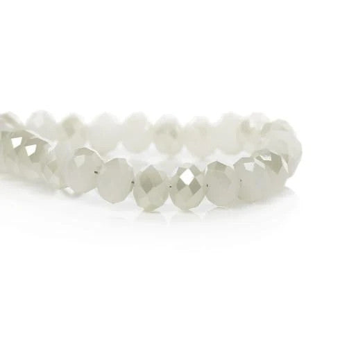 Crystal Glass Beads, Rondelle, Faceted, Frosted, AB, Opaque, Half Coat, White And Champagne, 6mm - BEADED CREATIONS