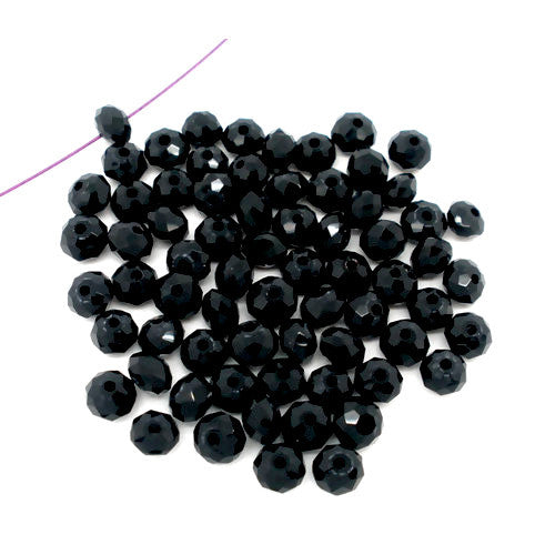 Crystal Glass Beads, Rondelle, Faceted, Jet Black, 4mm - BEADED CREATIONS