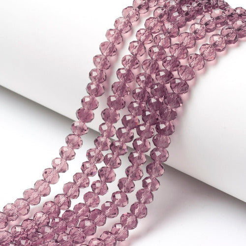 Crystal Glass Beads, Rondelle, Faceted, Pale Violet Red, 8mm - BEADED CREATIONS