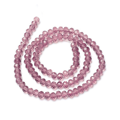 Crystal Glass Beads, Rondelle, Faceted, Pale Violet Red, 8mm - BEADED CREATIONS
