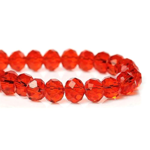 Crystal Glass Beads, Rondelle, Faceted, Red, 8mm - BEADED CREATIONS