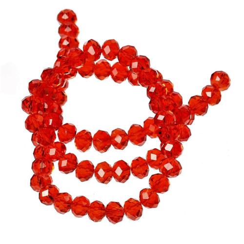 Crystal Glass Beads, Rondelle, Faceted, Red, 8mm - BEADED CREATIONS