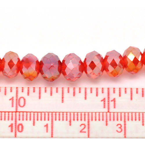 Crystal Glass Beads, Rondelle, Faceted, Red, AB, 8mm - BEADED CREATIONS
