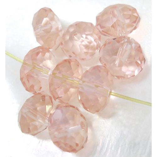 Crystal Glass Beads, Rondelle, Faceted, Salmon Pink, 8mm - BEADED CREATIONS