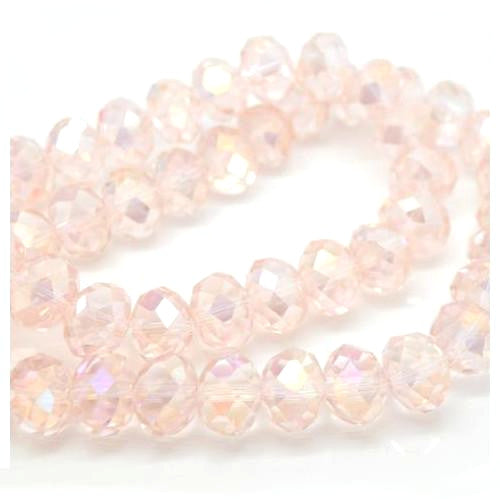 Crystal Glass Beads, Rondelle, Faceted, Vintage Rose, AB, 8mm - BEADED CREATIONS