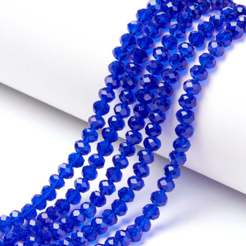 Crystal Glass Beads, Rondelle, Transparent, Faceted, Blue, 4mm - BEADED CREATIONS