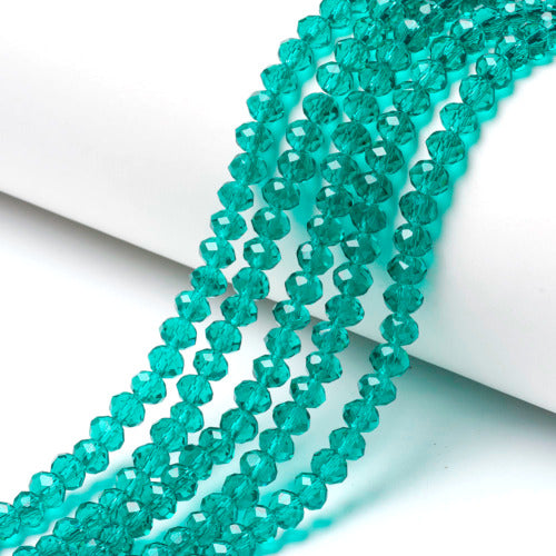 Crystal Glass Beads, Rondelle, Transparent, Faceted, Dark Cyan, 6mm - BEADED CREATIONS