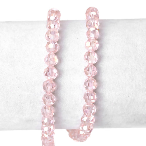 Crystal Glass Beads, Round, Faceted, Pink, AB, 6mm - BEADED CREATIONS