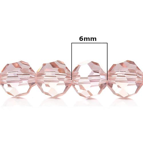 Crystal Glass Beads, Round, Faceted, Pink, AB, 6mm - BEADED CREATIONS