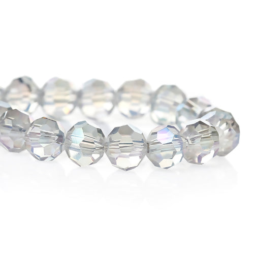 Crystal Glass Beads, Round, Faceted, Transparent, AB, Rainbow, 6mm - BEADED CREATIONS