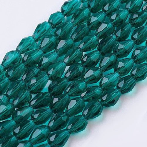 Crystal Glass Beads, Teardrop, Transparent, Faceted, Teal, 11mm - BEADED CREATIONS