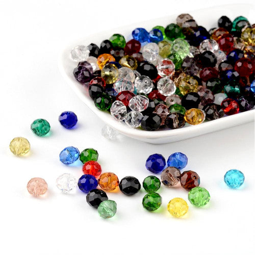 Crystal Glass Beads, Rondelle, Faceted, Mixed Colors, 8mm - BEADED CREATIONS