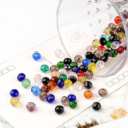 Crystal Glass Beads, Rondelle, Faceted, Mixed Colors, 8mm - BEADED CREATIONS