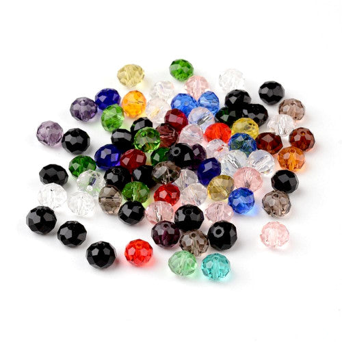 Crystal Glass Beads, Rondelle, Faceted, Mixed Colors, 8mm - BEADED CREATIONS