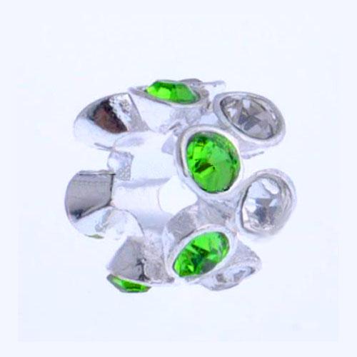 Double Tier Large Hole Green And Crystal Rhinestone Rondelle Charm Beads - BEADED CREATIONS