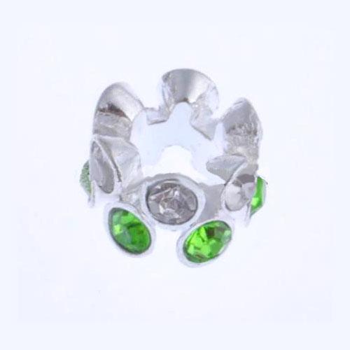 Double Tier Large Hole Green And Crystal Rhinestone Rondelle Charm Beads - BEADED CREATIONS