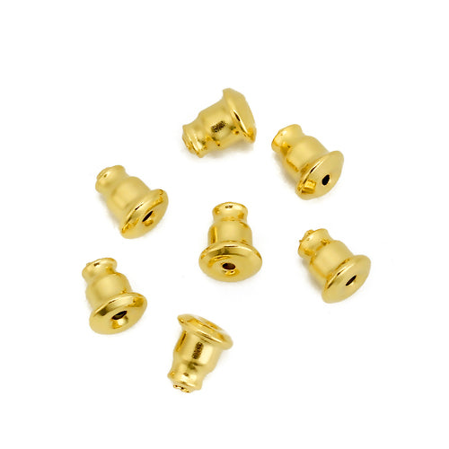 Ear Nuts, Iron, Earring Backs, Mechanical Grip, Bullet, Gold Plated, 6x5mm - BEADED CREATIONS